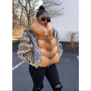 Stylish Multicolor Grnuine Fox Fur Jacket